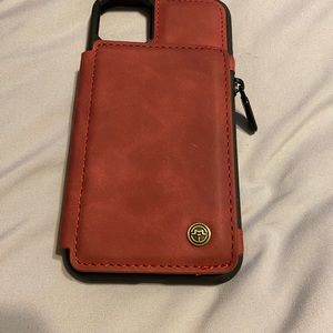 Case me IPhone 11 red leather wallet case.